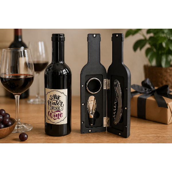 מארז יין דמוי בקבוק עם אביזרי יין